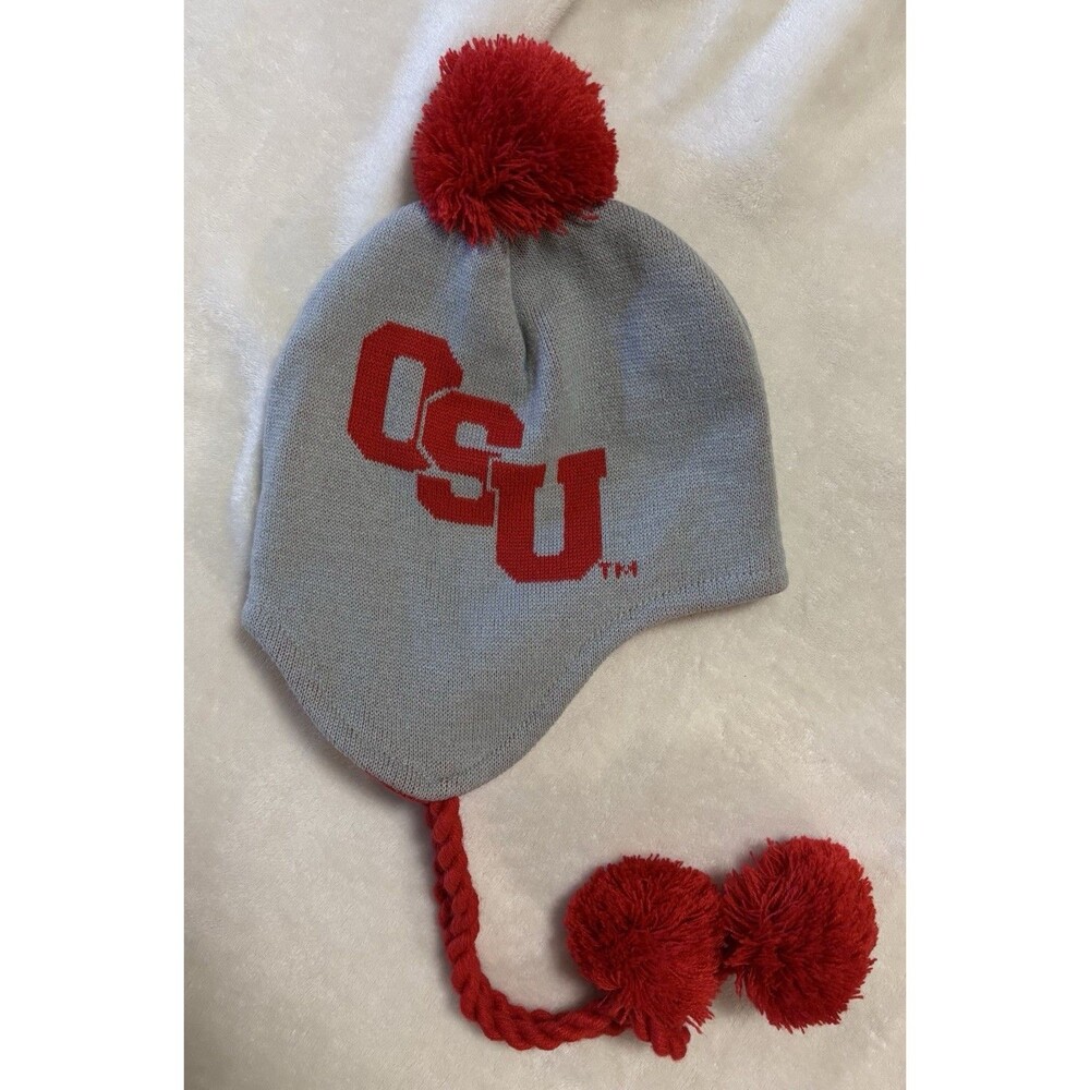 Ohio State University Buckeyes Knit PomPom Hat With Braided Tassel Winter Beanie